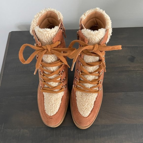 JESSICA Simpson Maelyn Lace-Up Suede Sherpa Platform Wedge Hiker Boots 6.5 - Picture 9 of 13